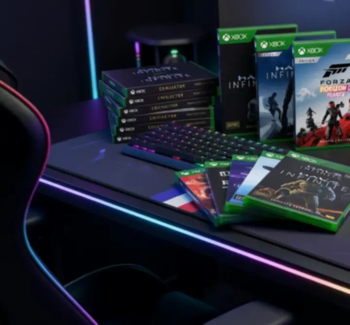 Sélection d'éditions collector Xbox dans un setup gaming premium