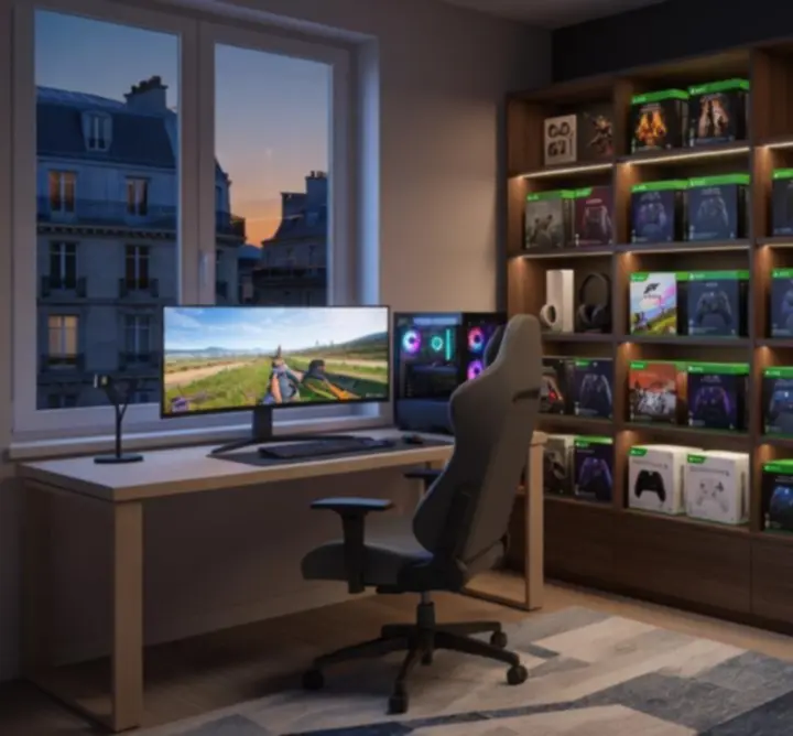 Collection d'éditions collector Xbox exposée dans un setup gaming moderne