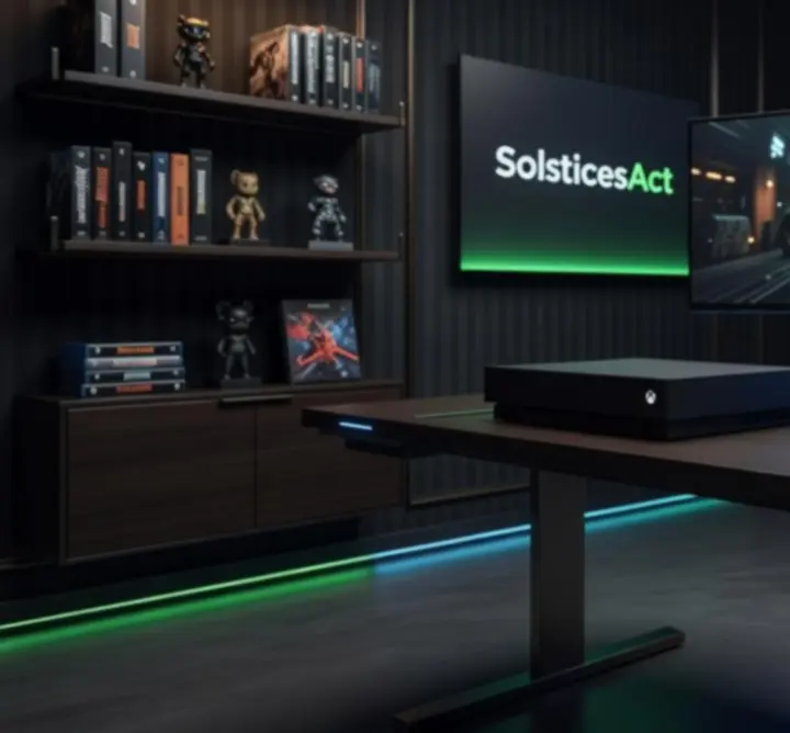 Setup gaming Xbox moderne avec éclairage vert et bleu